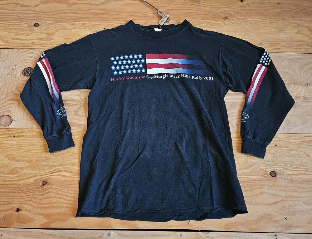 Harley Davidson Sturgis 2001 Black Long Sleeve T-shirt Sz L